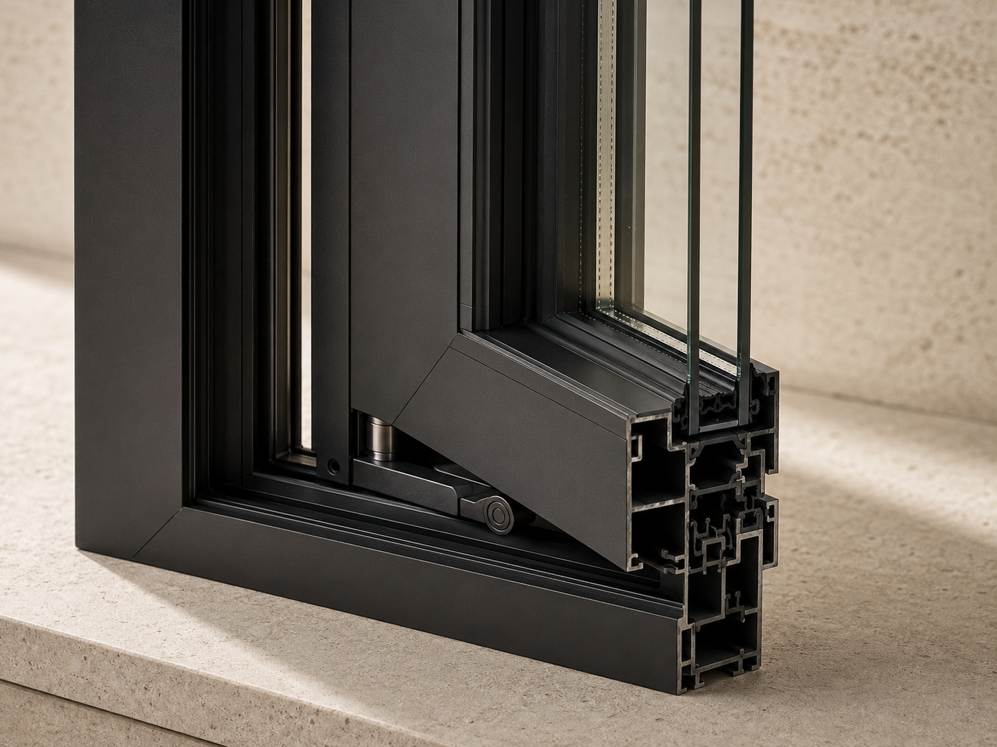 Premium aluminum casement window detail presentation