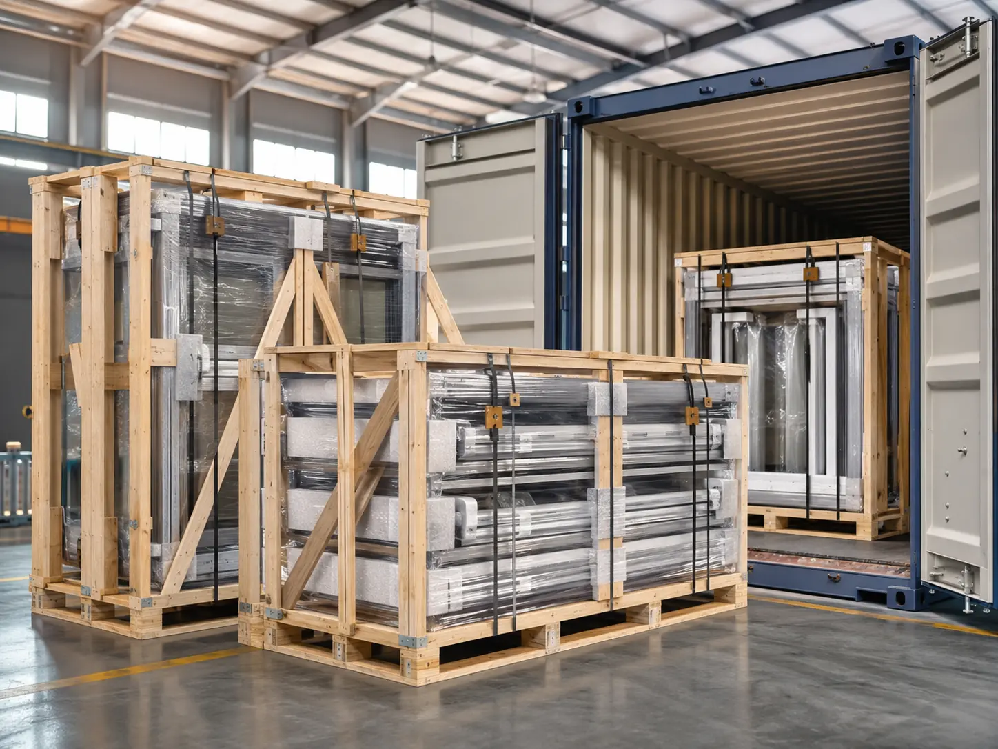 Export packaging for windows and doors product presentation